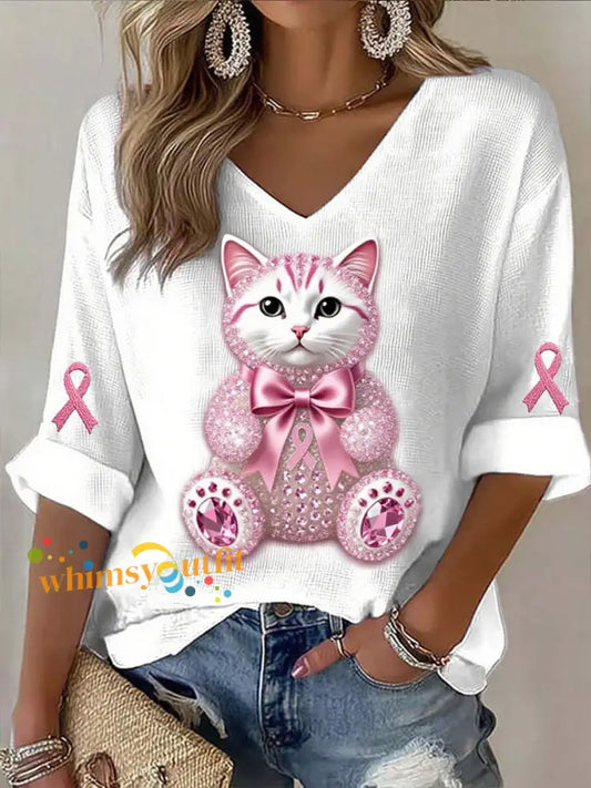 Women’s Breast Cancer Ribbon Print Cotton Top A / S