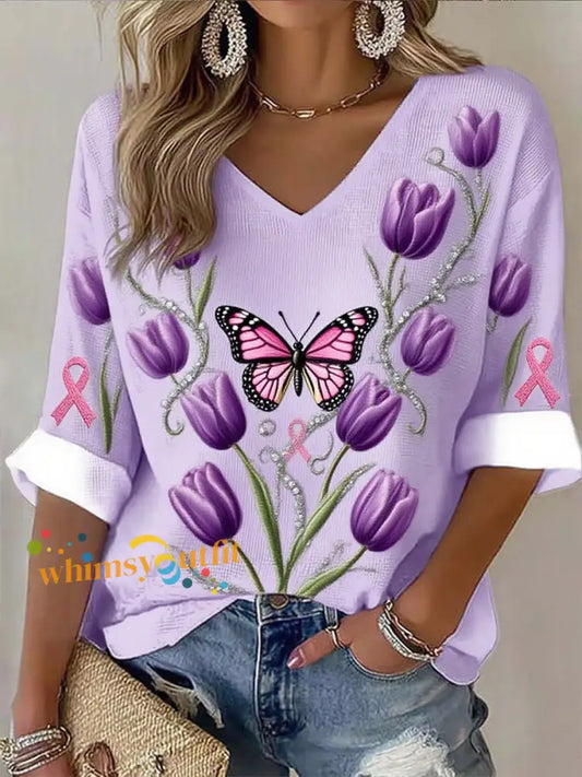 Women’s Breast Cancer Ribbon Print Cotton Top A / S