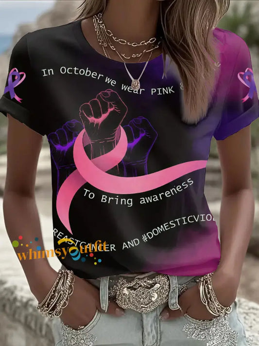 Women’s Breast Cancer short sleeved T shirt As picture / S