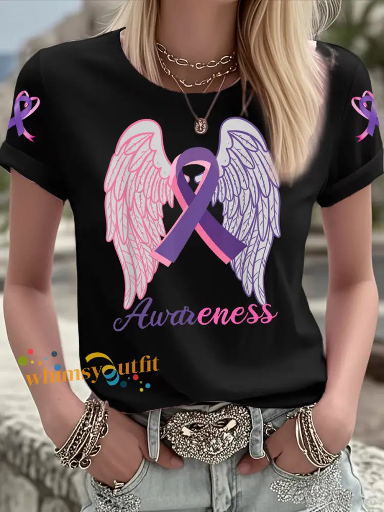 Women’s Breast Cancer short sleeved T shirt Black / S