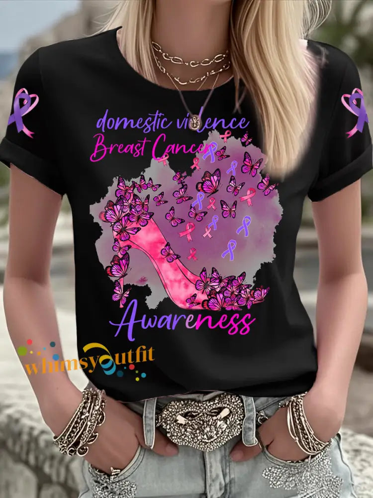 Women’s Breast Cancer short sleeved T shirt Black / S