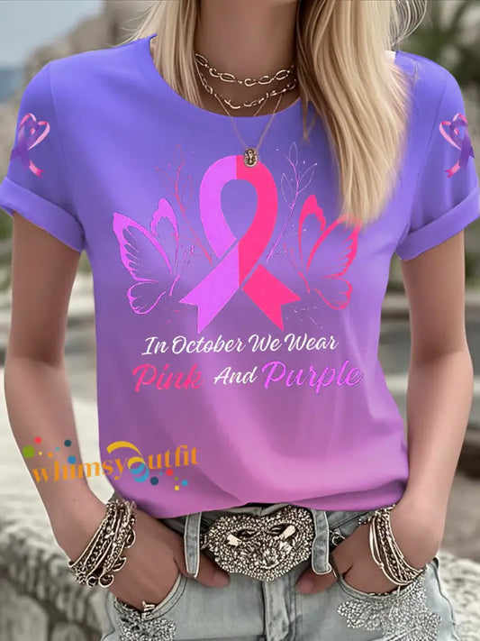 Women’s Breast Cancer short sleeved T shirt Pink Purple / S