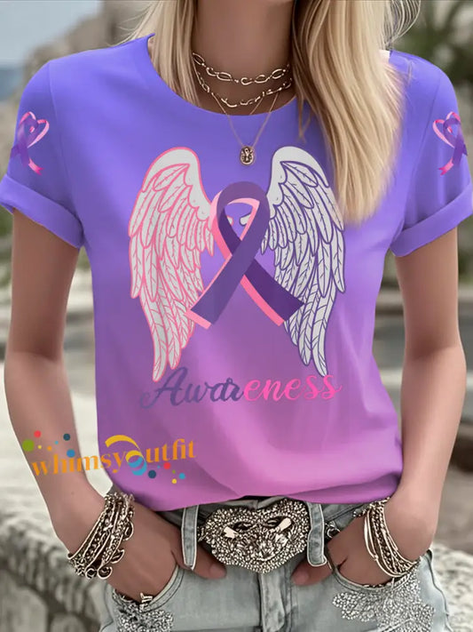 Women’s Breast Cancer short sleeved T shirt Pink Purple / S