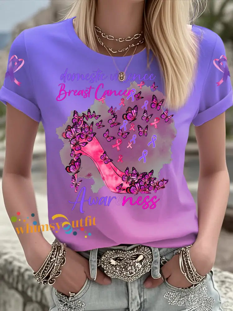 Women’s Breast Cancer short sleeved T shirt Pink Purple / S