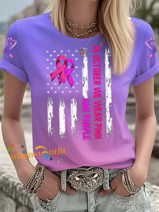 Women’s Breast Cancer short sleeved T shirt Pink Purple / S