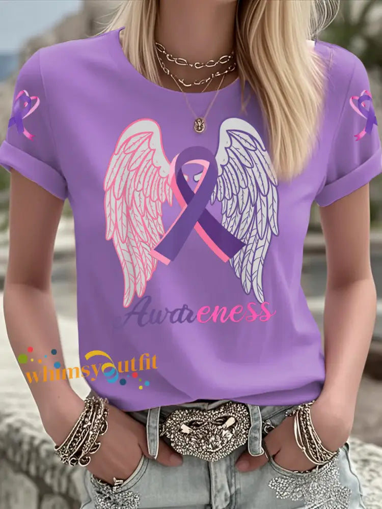 Women’s Breast Cancer short sleeved T shirt Purple / S