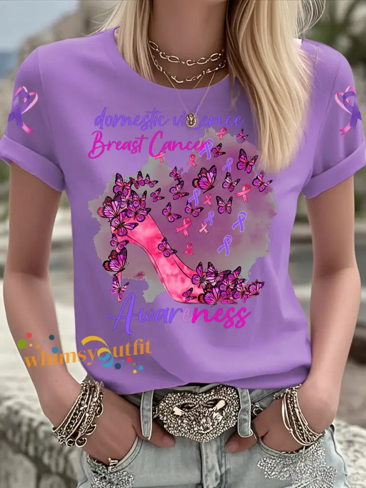 Women’s Breast Cancer short sleeved T shirt Purple / S