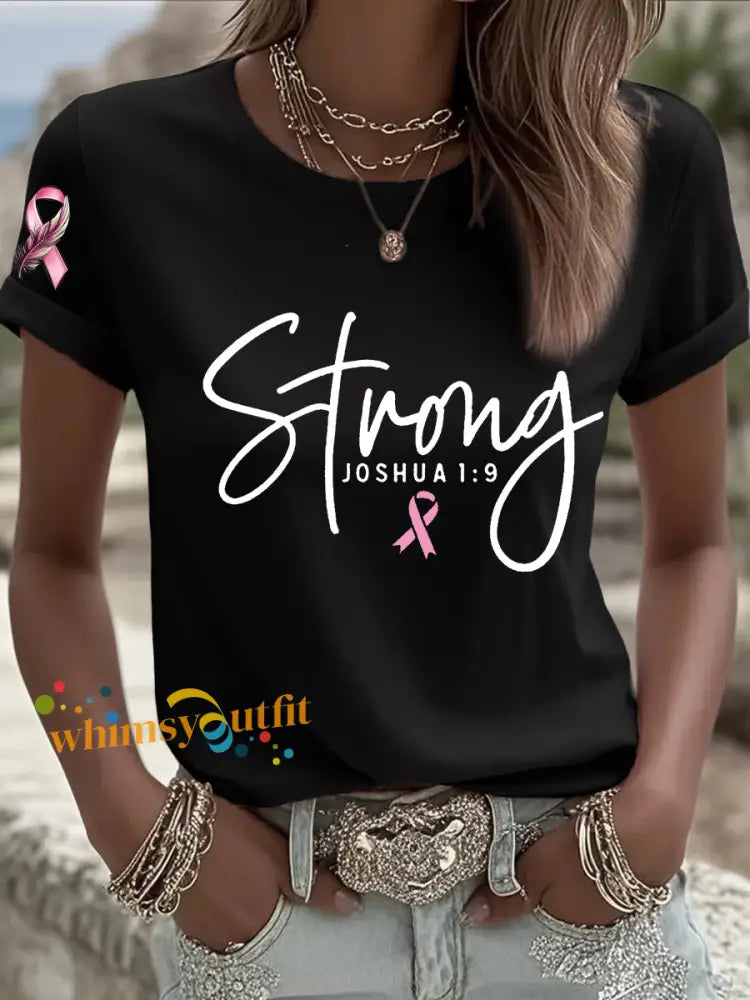 Women’s Breast Cancer Survivor Strong Pink Ribbon T shirt Black / S
