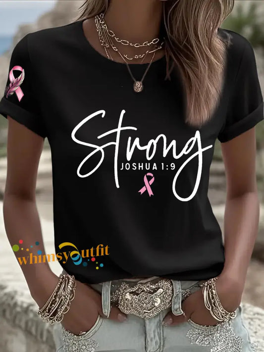 Women’s Breast Cancer Survivor Strong Pink Ribbon T shirt Black / S