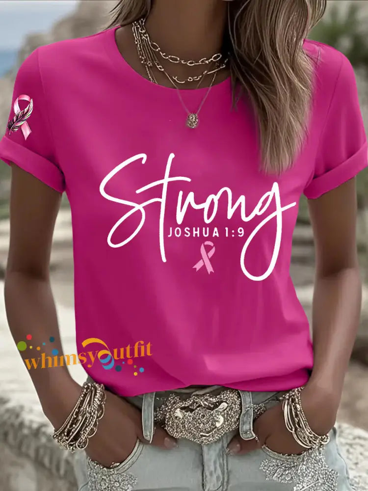 Women’s Breast Cancer Survivor Strong Pink Ribbon T shirt Rose Red / S