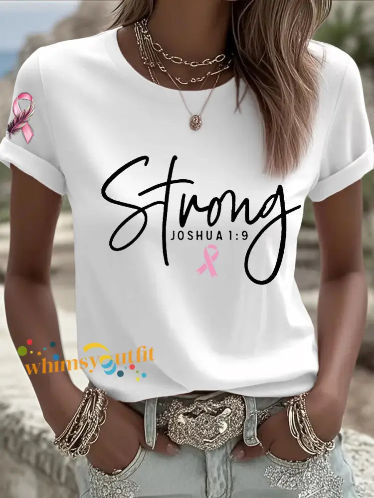 Women’s Breast Cancer Survivor Strong Pink Ribbon T shirt White / S