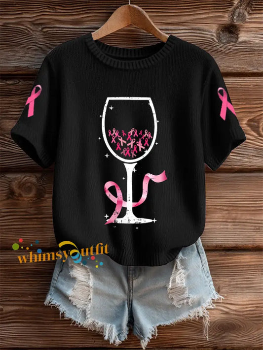 Women’s Breast Cancer Wine Glass Short sleeved T shirt Black / S