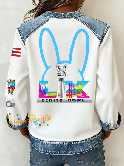 Women’s Bunny Football Music Lover Printed CasuaL Tops