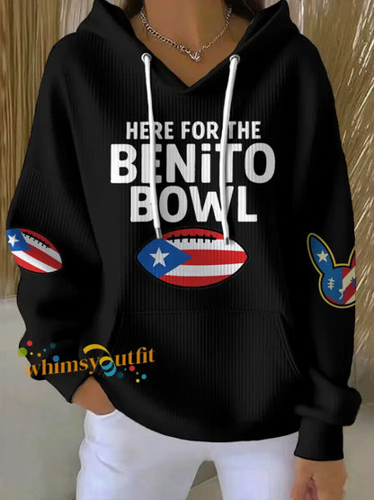 Women’s Bunny Football Music Lover Printed Hoodie Black / S