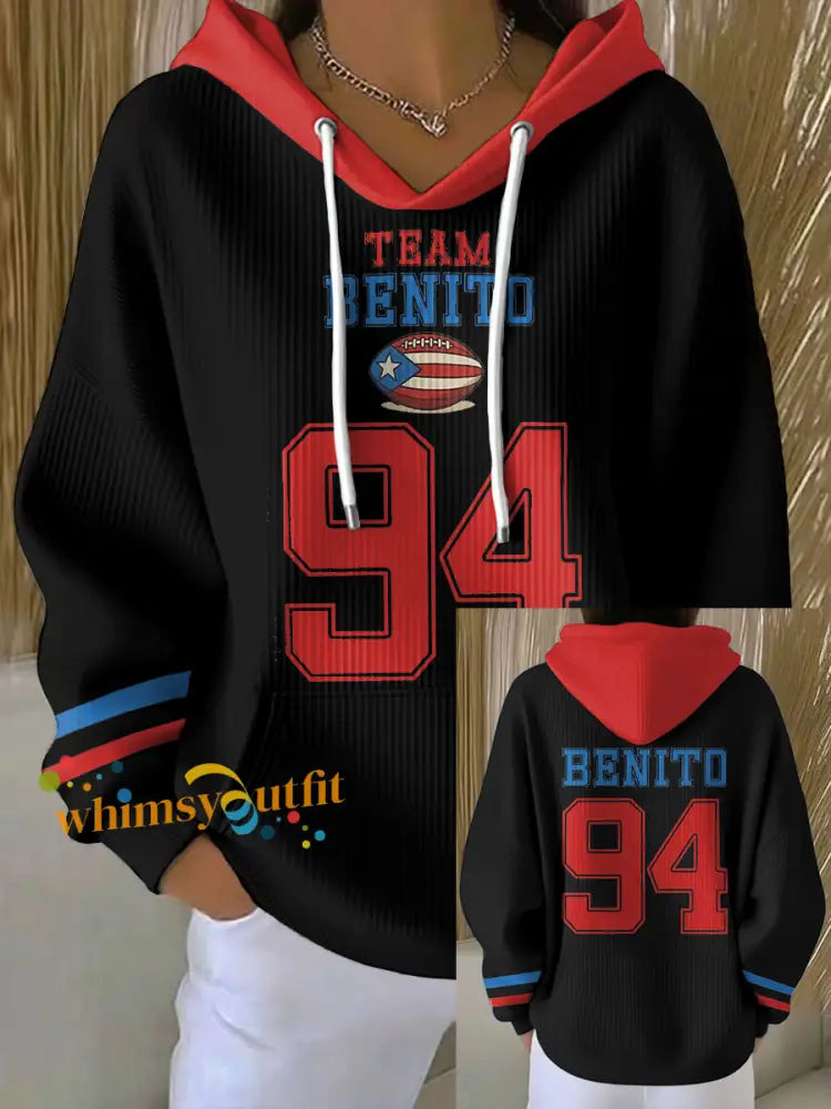 Women’s Bunny Football Music Lover Printed Hoodie Black / S