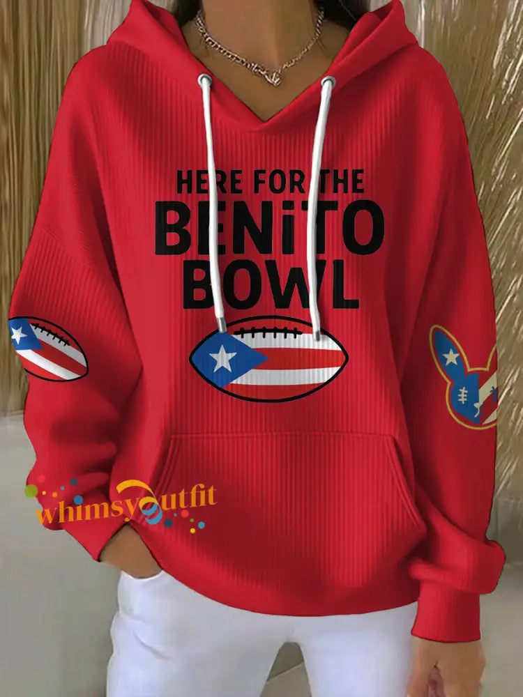 Women’s Bunny Football Music Lover Printed Hoodie Red / S