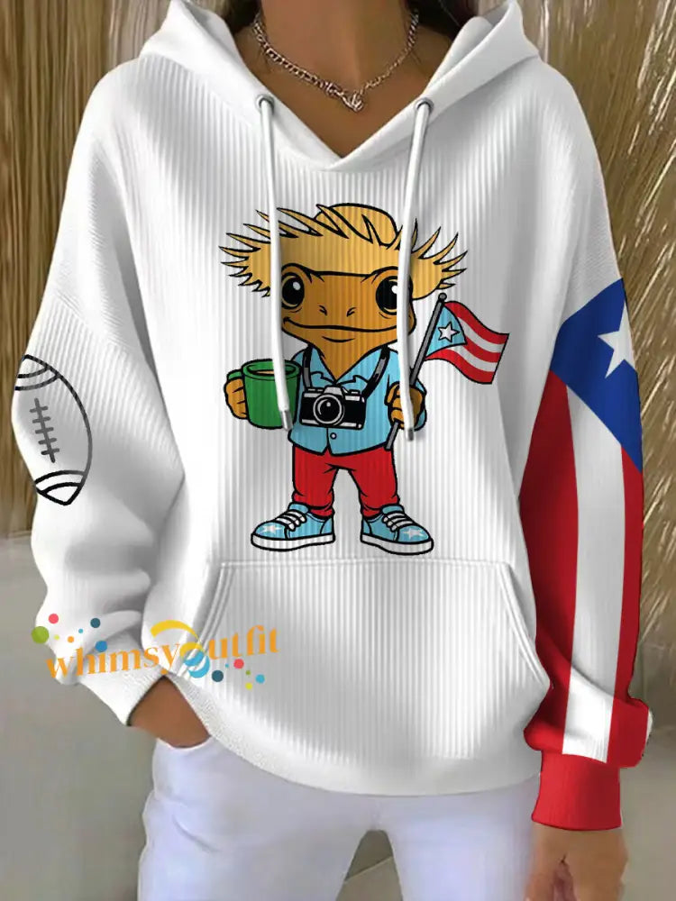 Women’s Bunny Football Music Lover Printed Hoodie White / S