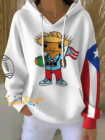 Women’s Bunny Football Music Lover Printed Hoodie White / S