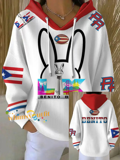 Women’s Bunny Football Music Lover Printed Hoodie White / S