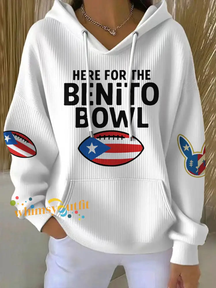 Women’s Bunny Football Music Lover Printed Hoodie White / S