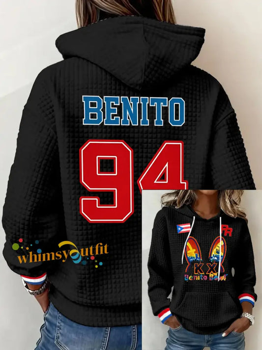 Women’s Bunny Football Music Lover Printed large-sized hooded sweatshirt Black / S