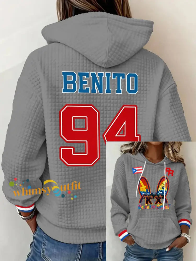 Women’s Bunny Football Music Lover Printed large-sized hooded sweatshirt Gray / S