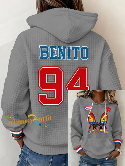 Women’s Bunny Football Music Lover Printed large-sized hooded sweatshirt Gray / S