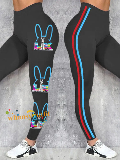 Women’s Bunny Football Music Lover Printed Leggings Black / S