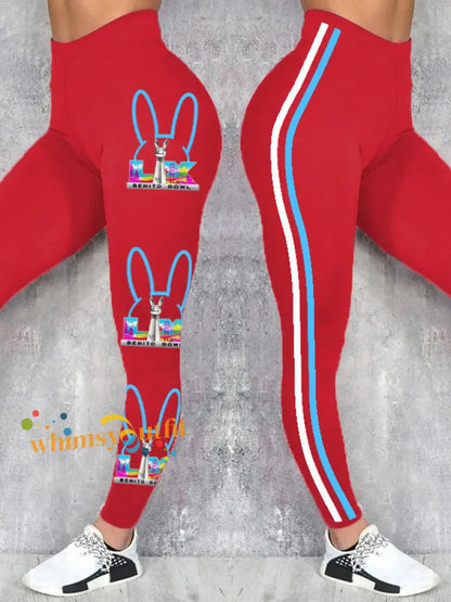 Women’s Bunny Football Music Lover Printed Leggings Red / S