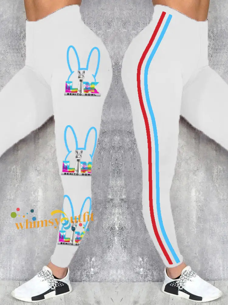 Women’s Bunny Football Music Lover Printed Leggings White / S
