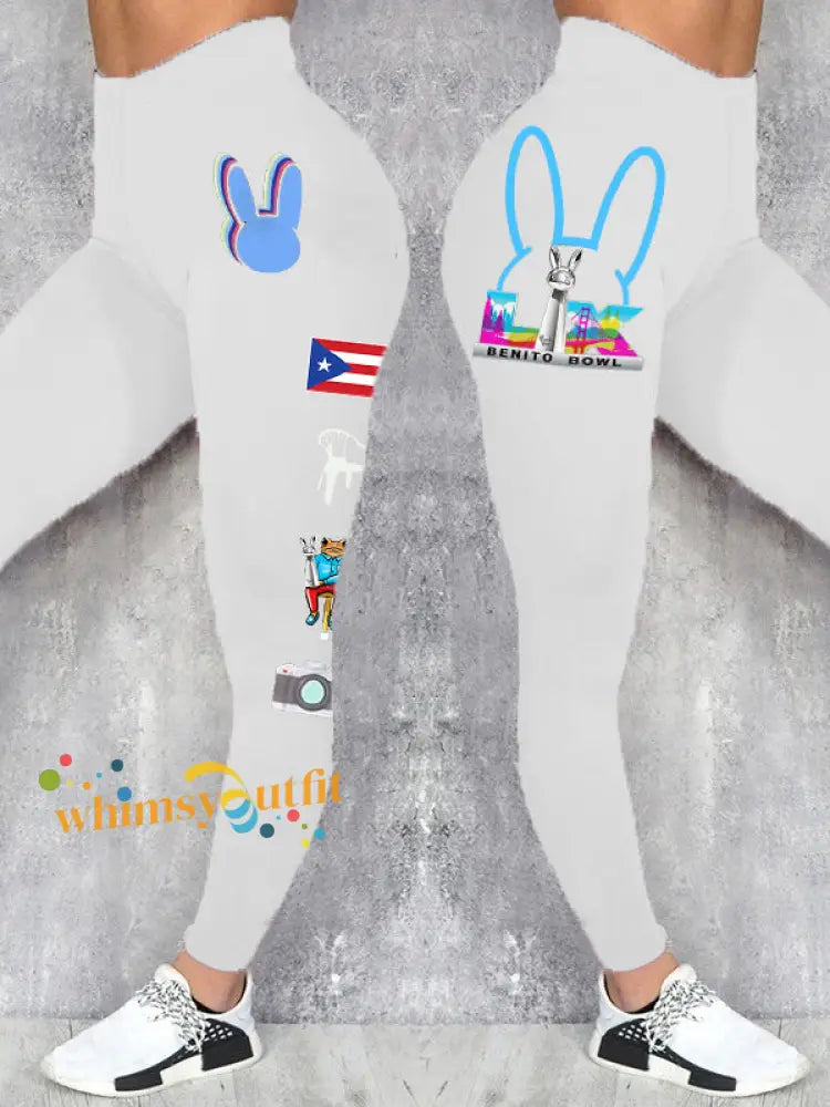 Women’s Bunny Football Music Lover Printed Leggings White / S