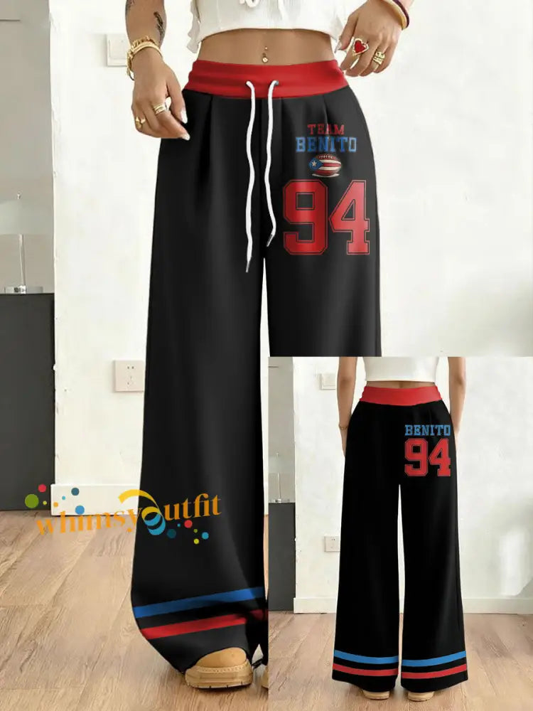 Women’s Bunny Football Music Lover Printed Pants Black / S