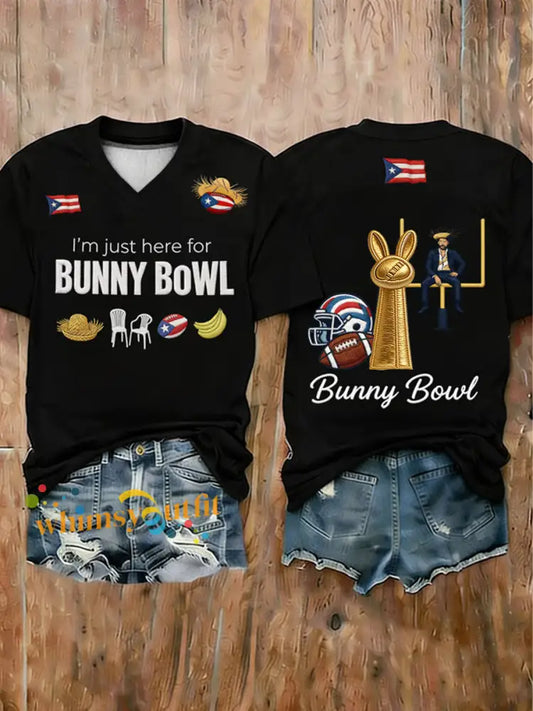 Women’s Bunny Football Music Lover Printed short-sleeved T-shirt Black / S