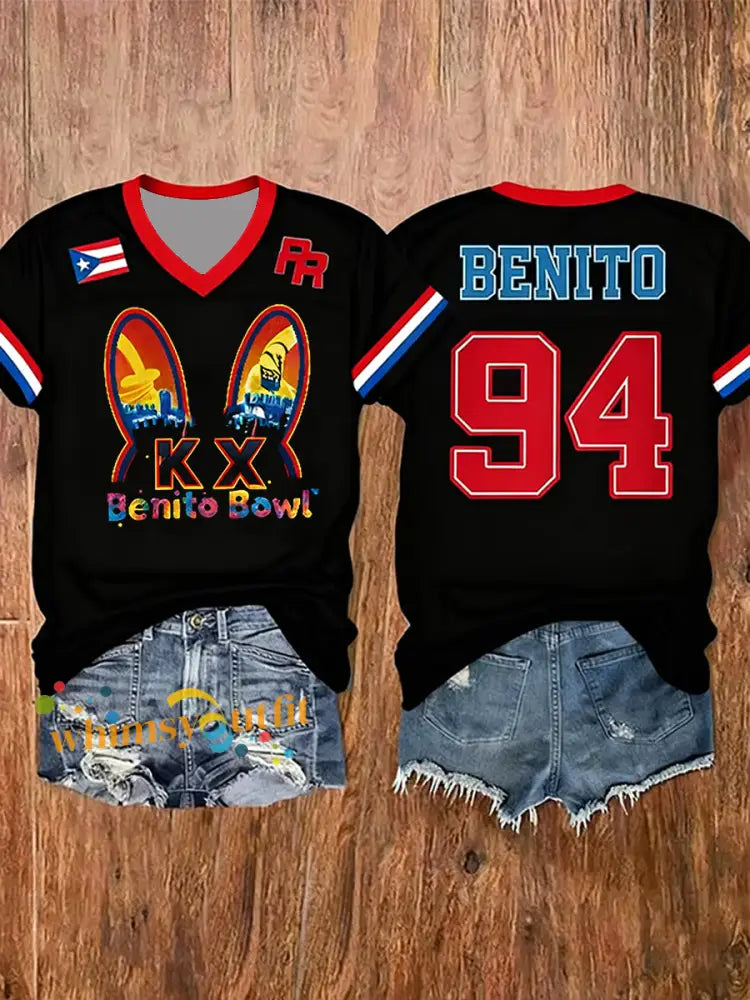 Women’s Bunny Football Music Lover Printed short-sleeved T-shirt Black / S