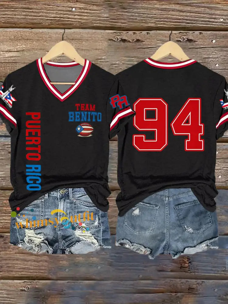 Women’s Bunny Football Music Lover Printed short-sleeved T-shirt Black / S