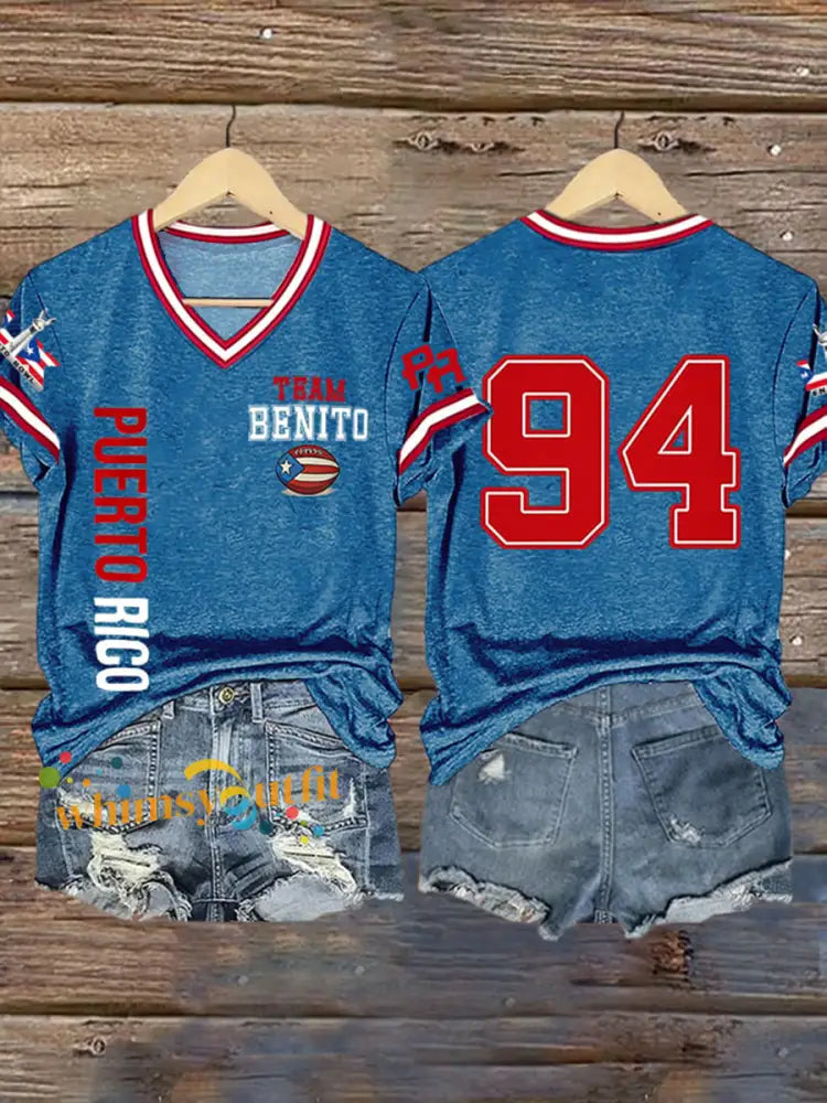 Women’s Bunny Football Music Lover Printed short-sleeved T-shirt Blue / S