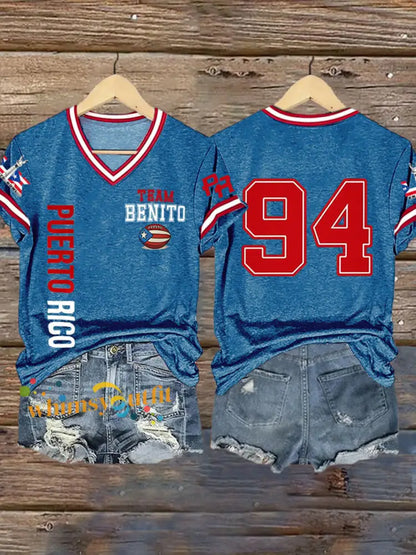 Women’s Bunny Football Music Lover Printed short-sleeved T-shirt Blue / S