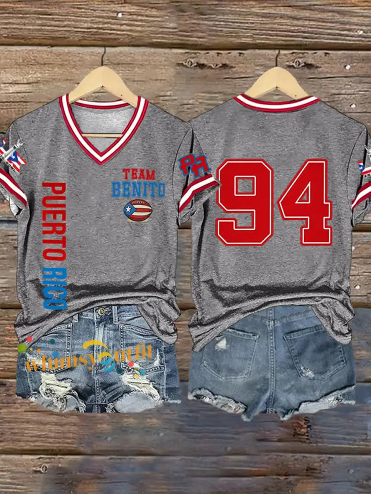 Women’s Bunny Football Music Lover Printed short-sleeved T-shirt Gray / S