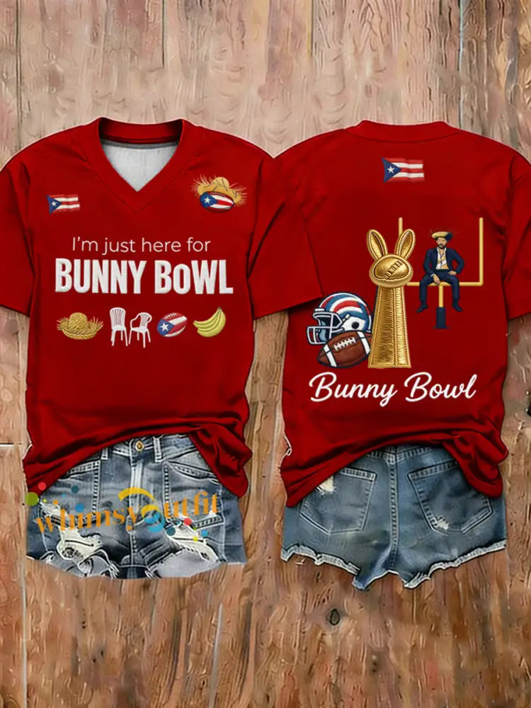 Women’s Bunny Football Music Lover Printed short-sleeved T-shirt Red / S