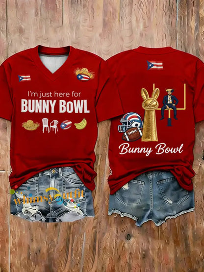 Women’s Bunny Football Music Lover Printed short-sleeved T-shirt Red / S