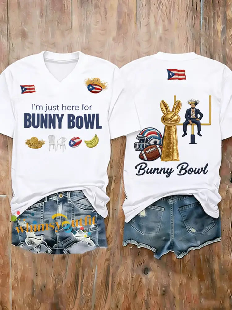 Women’s Bunny Football Music Lover Printed short-sleeved T-shirt White / S