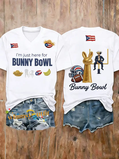 Women’s Bunny Football Music Lover Printed short-sleeved T-shirt White / S