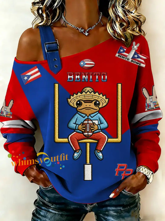 Women’s Bunny Football Music Lover Printed Sweatshirt Blue-Red / S