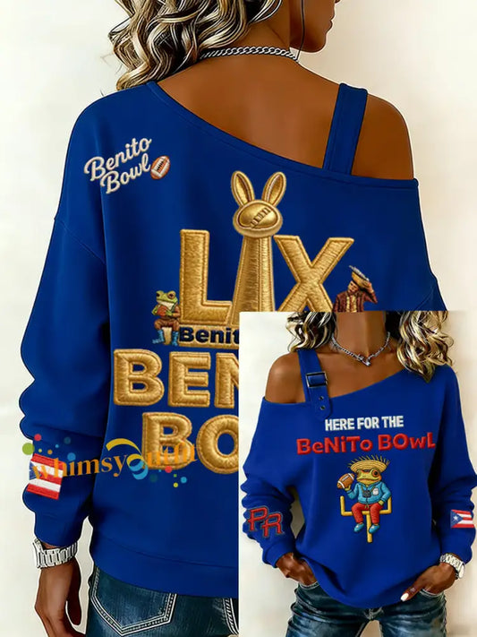 Women’s Bunny Football Music Lover Printed Sweatshirt Blue / S