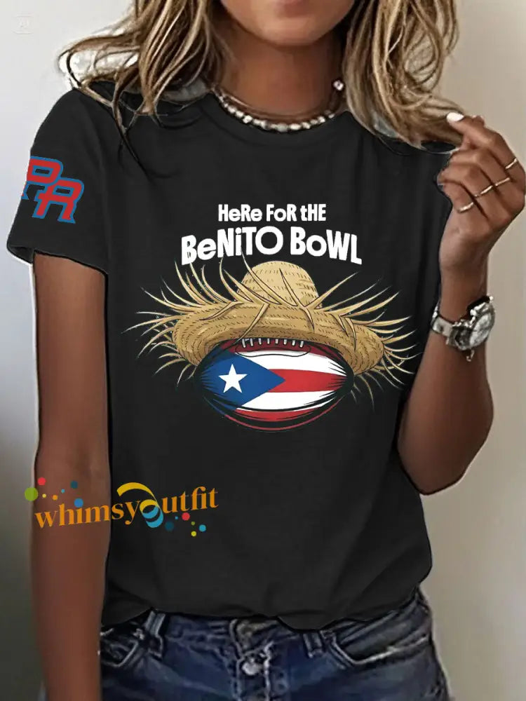 Women’s Bunny Football Music Lover Printed T-Shirt Black / S