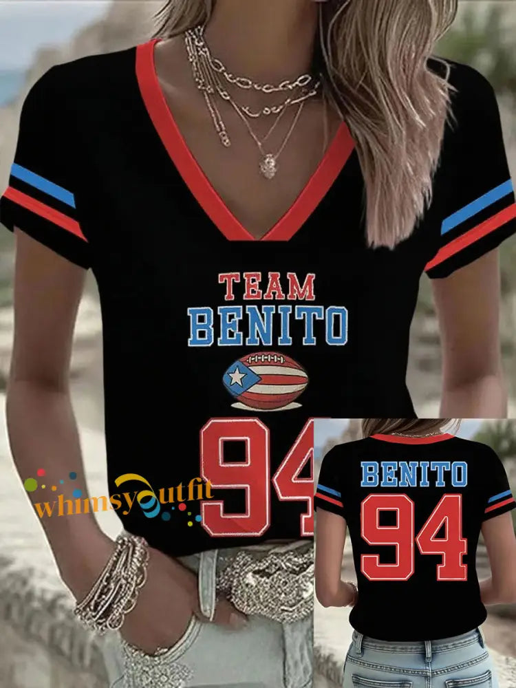 Women’s Bunny Football Music Lover Printed T-shirt Black / S