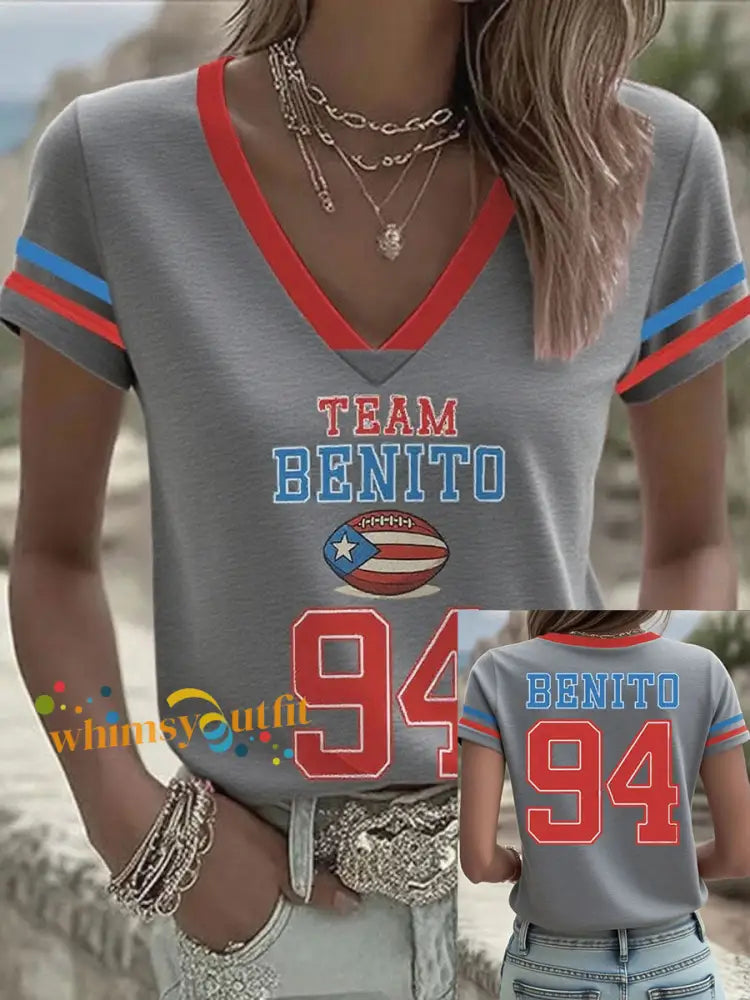 Women’s Bunny Football Music Lover Printed T-shirt Gray / S