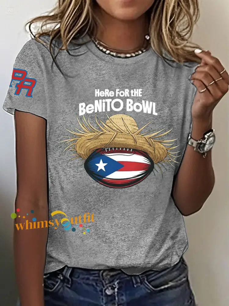 Women’s Bunny Football Music Lover Printed T-Shirt Light Gray / S