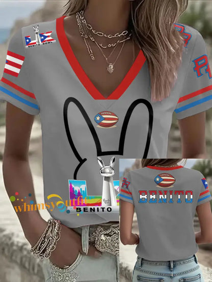 Women’s Bunny Football Music Lover Printed T-shirt Light Gray / S