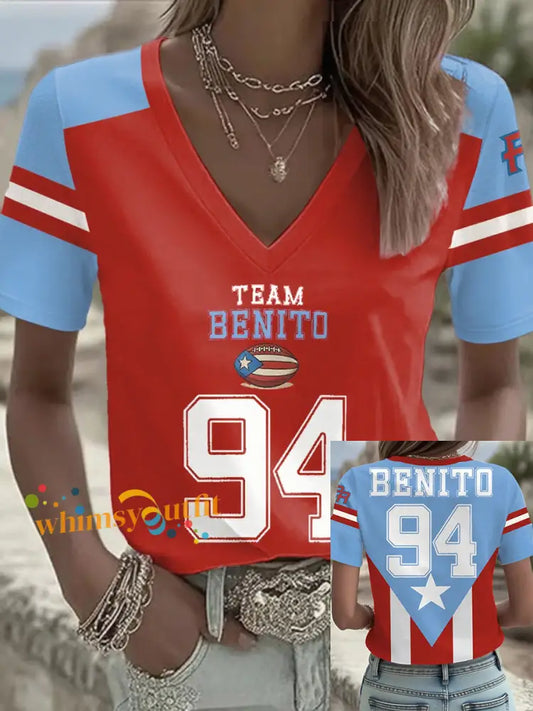 Women’s Bunny Football Music Lover Printed T-shirt Red / S